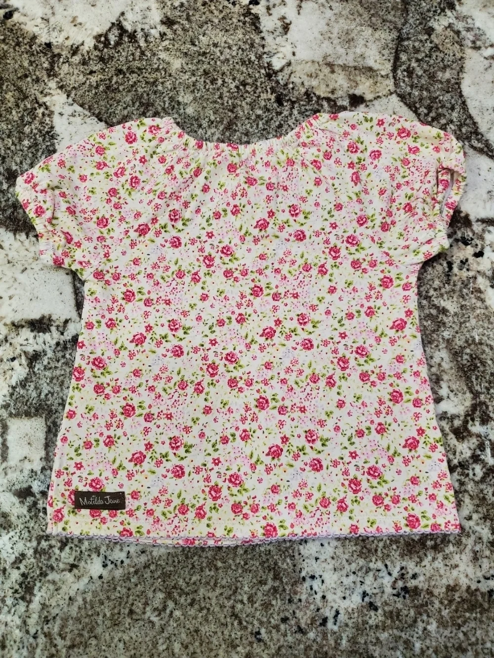Matilda Jane Pink & White Floral Short-Sleeve Tee 4 Euc - Picture 2 of 3